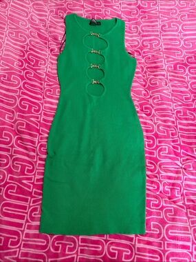 Hera Collection Emerald Green Sleeveless Cutout Midi Dress with Gold Hardware